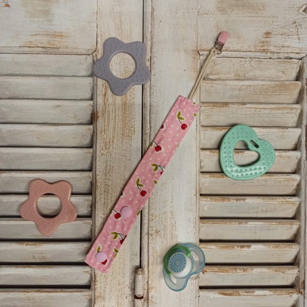 Κλιπ για Πιπίλα ή Μασητικό ροζ πουα με κερασια Καλλιτεχνικό Εργαστήριο Το λειρί του Κόκορα