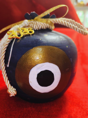 1 Κεραμικό ρόδι μπλε με χρυσό μάτι