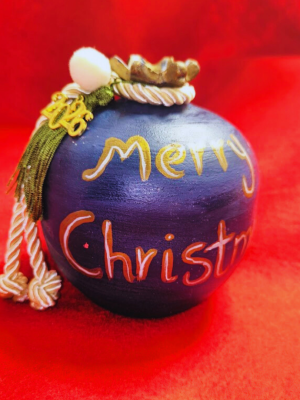 Κεραμικό ρόδι μπλε merry christmas